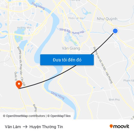Văn Lâm to Huyện Thường Tín map