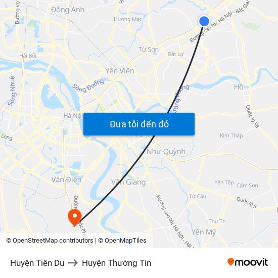 Huyện Tiên Du to Huyện Thường Tín map