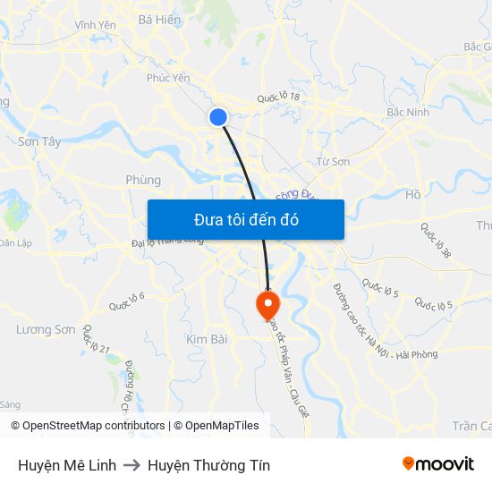 Huyện Mê Linh to Huyện Thường Tín map