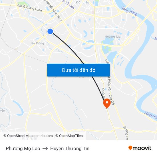 Phường Mộ Lao to Huyện Thường Tín map