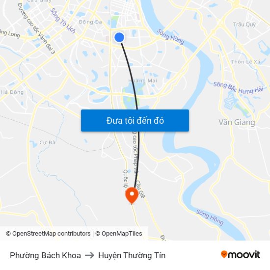 Phường Bách Khoa to Huyện Thường Tín map