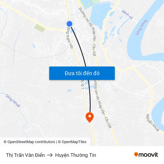 Thị Trấn Văn Điển to Huyện Thường Tín map