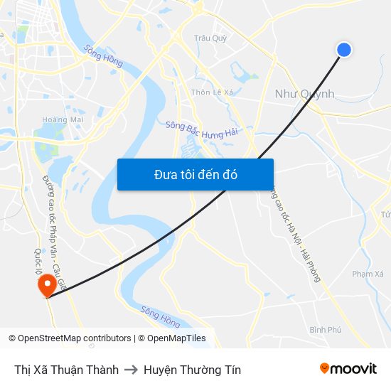 Thị Xã Thuận Thành to Huyện Thường Tín map