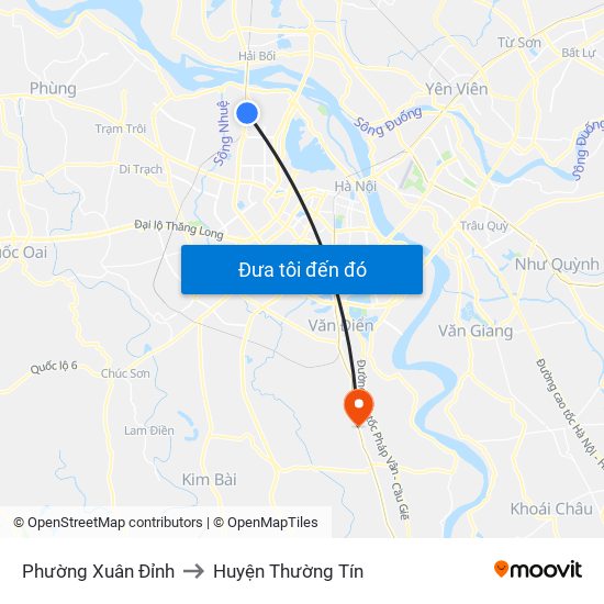 Phường Xuân Đỉnh to Huyện Thường Tín map