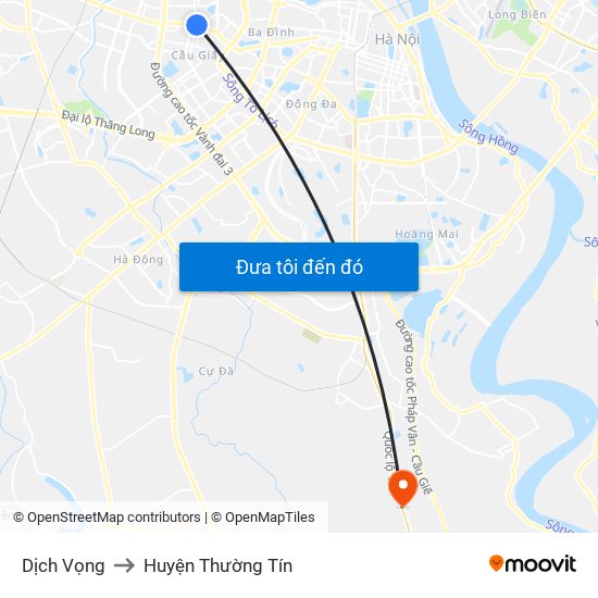Dịch Vọng to Huyện Thường Tín map