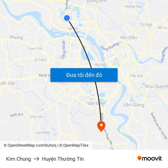 Kim Chung to Huyện Thường Tín map