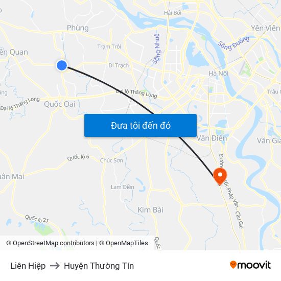 Liên Hiệp to Huyện Thường Tín map