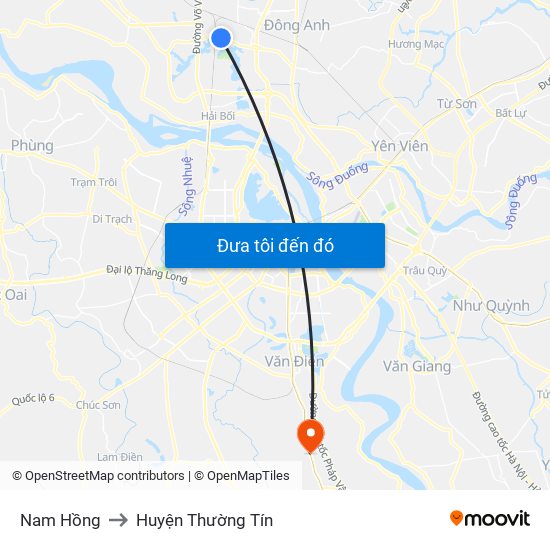 Nam Hồng to Huyện Thường Tín map