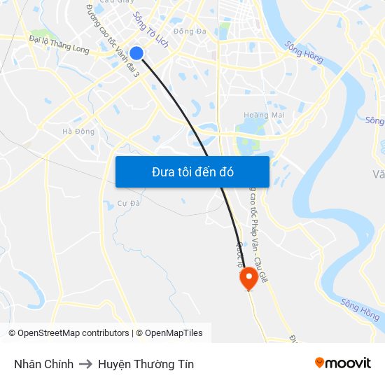 Nhân Chính to Huyện Thường Tín map