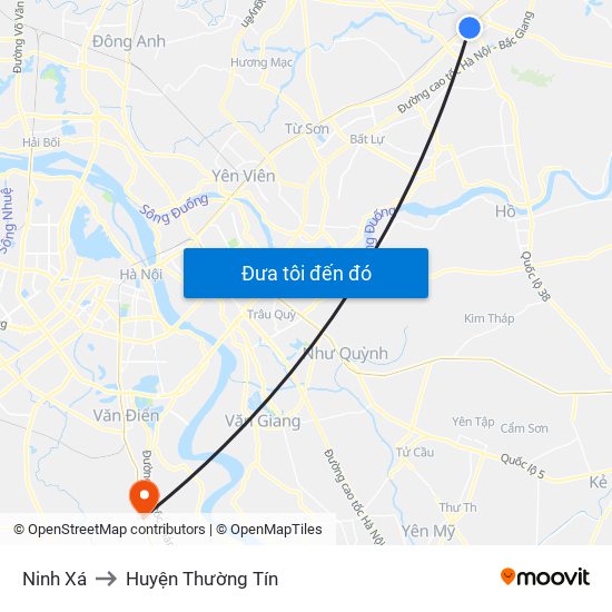 Ninh Xá to Huyện Thường Tín map