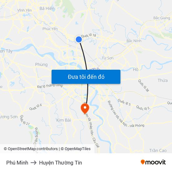 Phú Minh to Huyện Thường Tín map