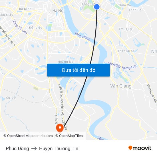 Phúc Đồng to Huyện Thường Tín map