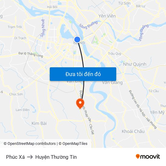 Phúc Xá to Huyện Thường Tín map