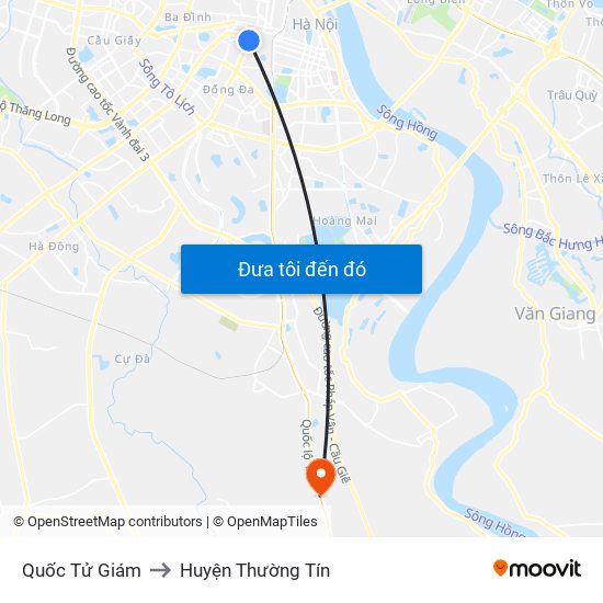 Quốc Tử Giám to Huyện Thường Tín map