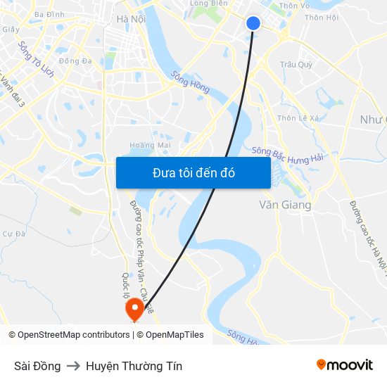 Sài Đồng to Huyện Thường Tín map