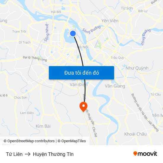 Tứ Liên to Huyện Thường Tín map