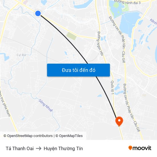 Tả Thanh Oai to Huyện Thường Tín map