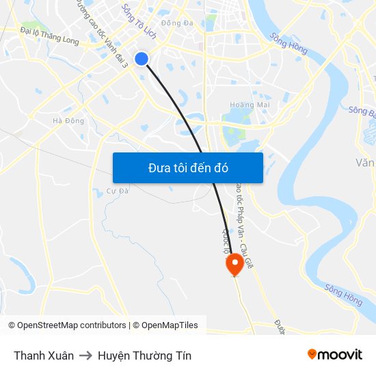 Thanh Xuân to Huyện Thường Tín map