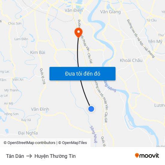 Tân Dân to Huyện Thường Tín map