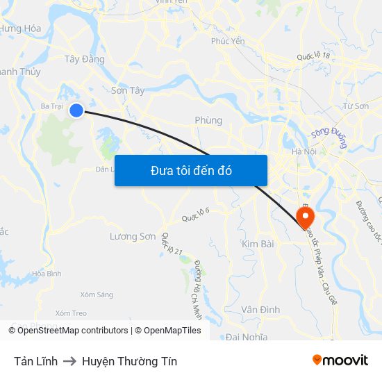 Tản Lĩnh to Huyện Thường Tín map