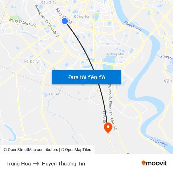 Trung Hòa to Huyện Thường Tín map