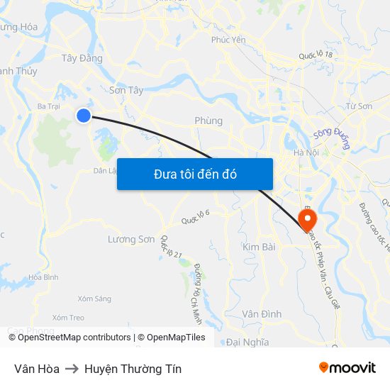 Vân Hòa to Huyện Thường Tín map