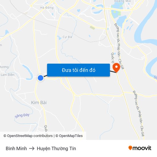 Bình Minh to Huyện Thường Tín map