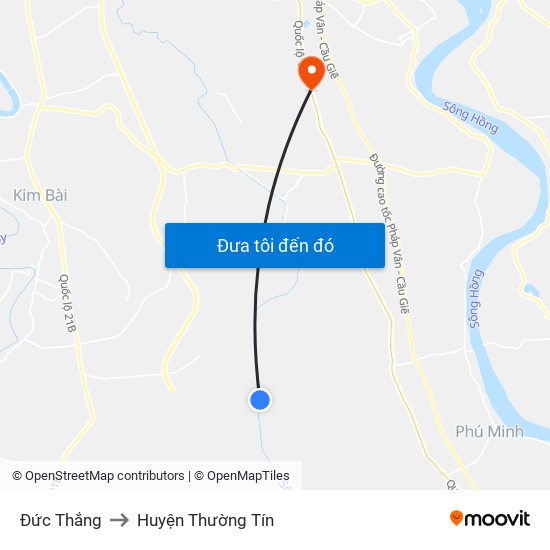 Đức Thắng to Huyện Thường Tín map