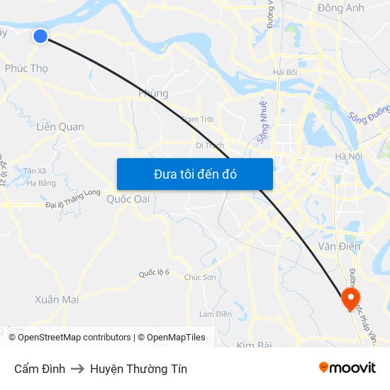 Cẩm Đình to Huyện Thường Tín map