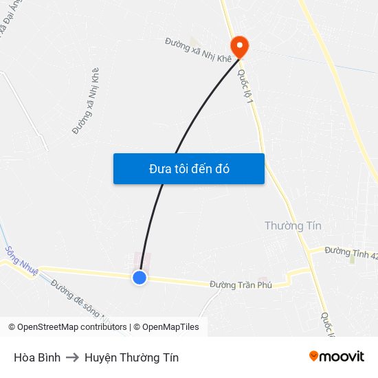 Hòa Bình to Huyện Thường Tín map