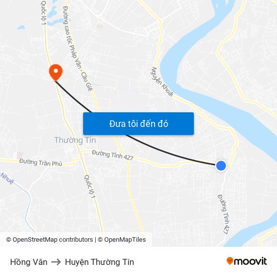 Hồng Vân to Huyện Thường Tín map