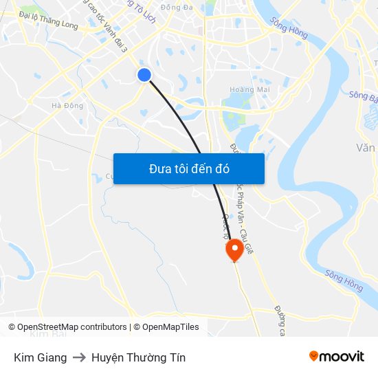 Kim Giang to Huyện Thường Tín map