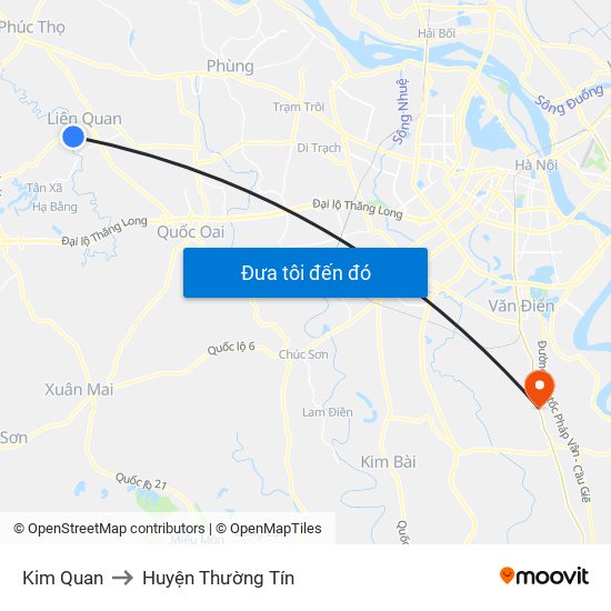 Kim Quan to Huyện Thường Tín map