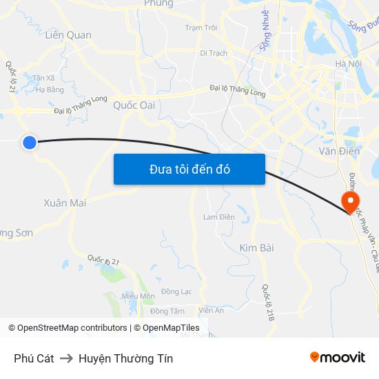 Phú Cát to Huyện Thường Tín map