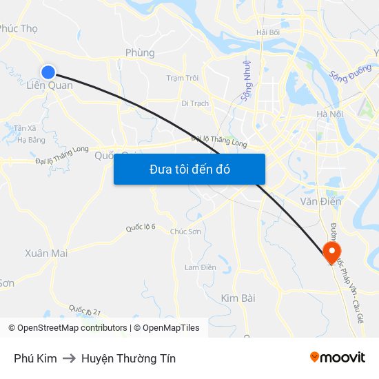 Phú Kim to Huyện Thường Tín map