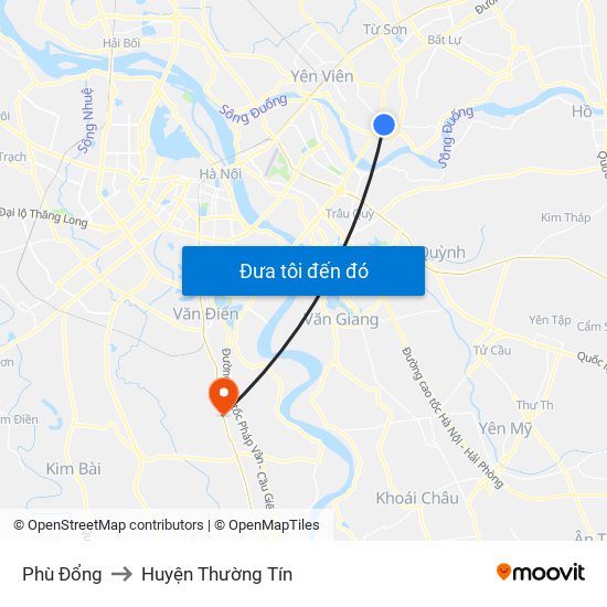 Phù Đổng to Huyện Thường Tín map