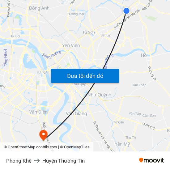 Phong Khê to Huyện Thường Tín map