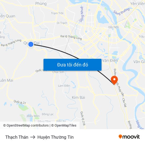 Thạch Thán to Huyện Thường Tín map
