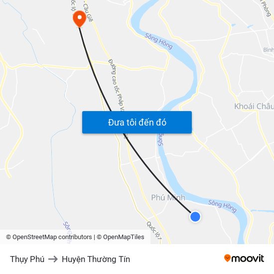 Thụy Phú to Huyện Thường Tín map