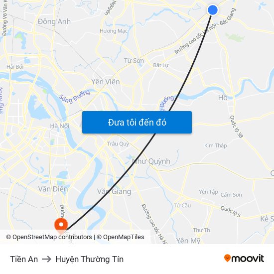 Tiền An to Huyện Thường Tín map