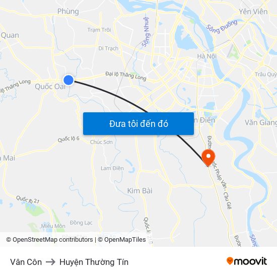 Vân Côn to Huyện Thường Tín map