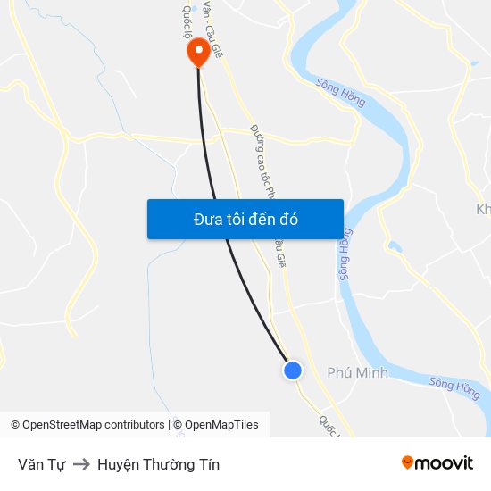 Văn Tự to Huyện Thường Tín map