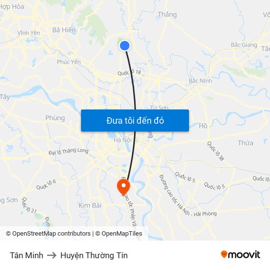Tân Minh to Huyện Thường Tín map