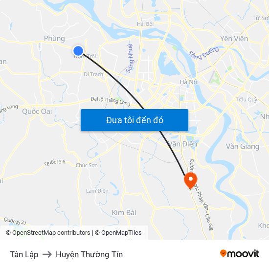Tân Lập to Huyện Thường Tín map