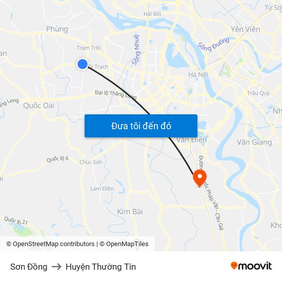 Sơn Đồng to Huyện Thường Tín map