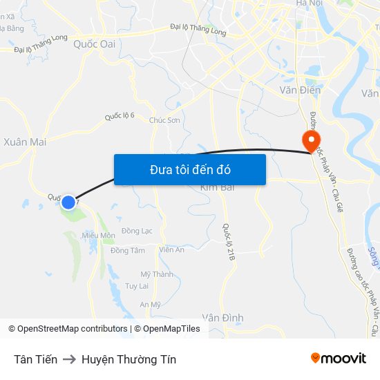 Tân Tiến to Huyện Thường Tín map