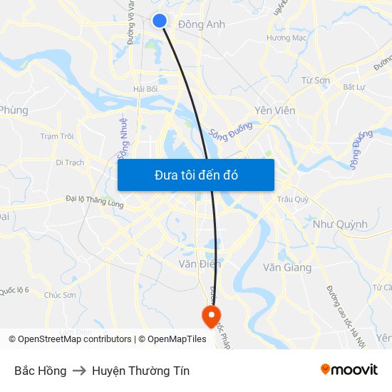 Bắc Hồng to Huyện Thường Tín map