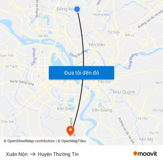 Xuân Nộn to Huyện Thường Tín map