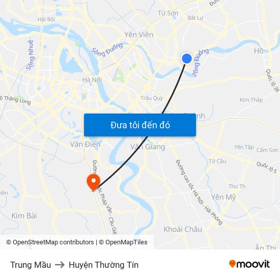 Trung Mầu to Huyện Thường Tín map