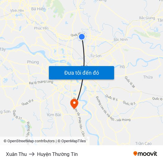 Xuân Thu to Huyện Thường Tín map